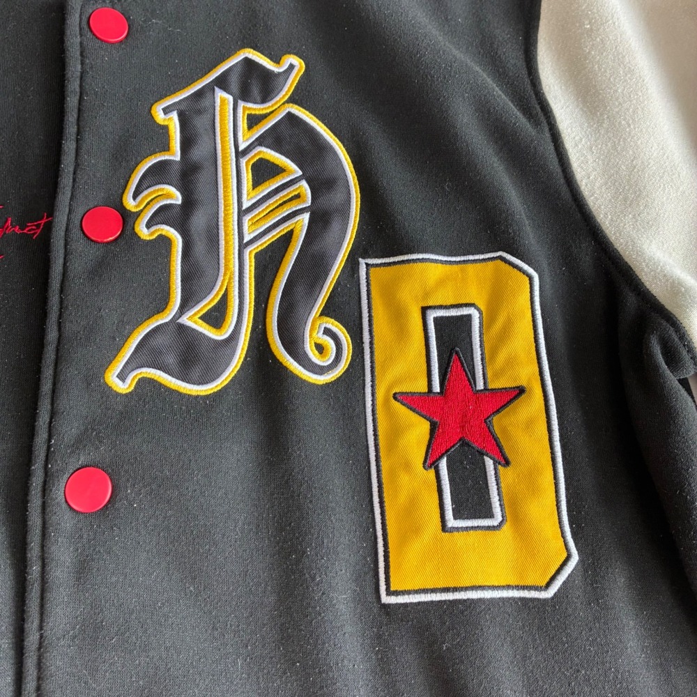 Brooklyn Cloth Mens XL Varsity Jacket High Demand Fleece Black Cream Streetwear - Picture 11 of 16